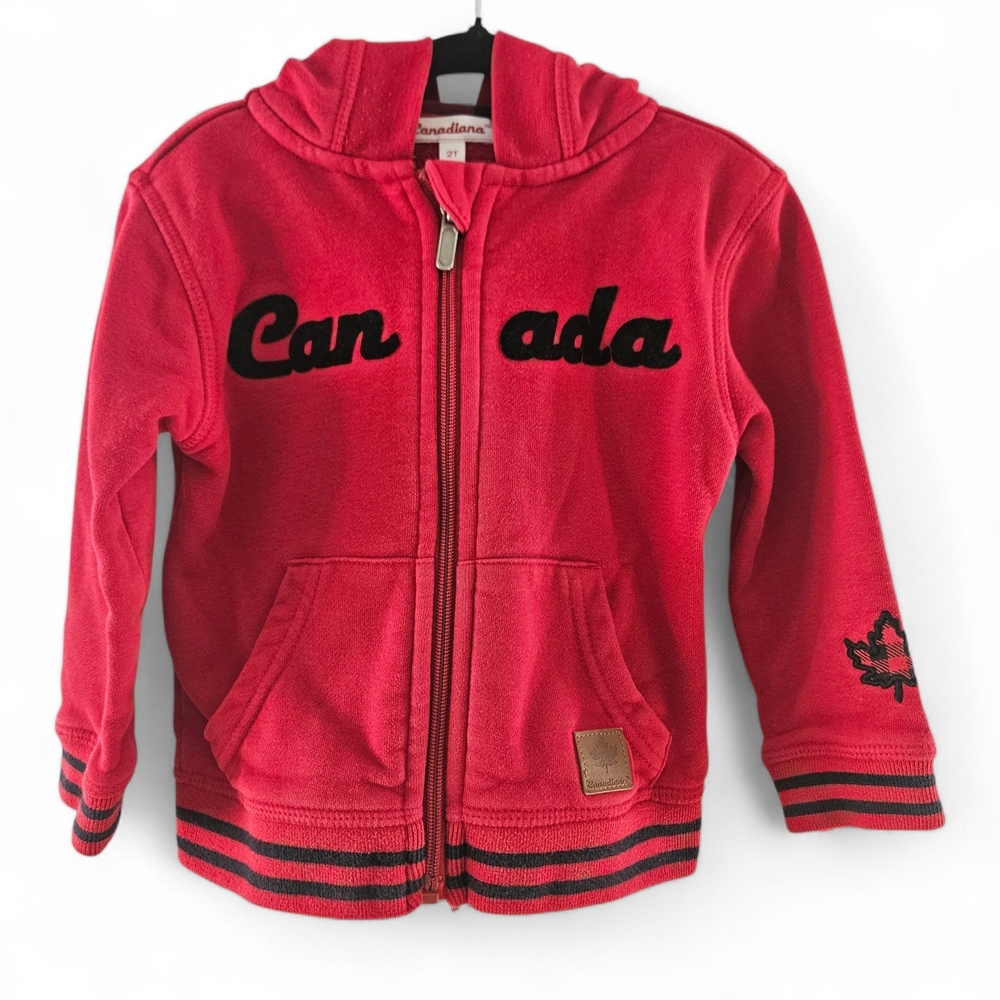 5/$25 Canadiana Toddler Hoodie Jacket Size 2T Red Full Zip Canada